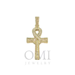 10K GOLD BAGUETTE DIAMOND ANKH PENDANT 0.91 CT