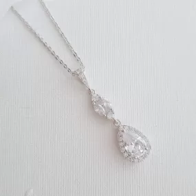 CZ Drop Pendant Necklace in Silver for Bridesmaids & Brides-Hayley