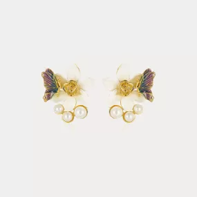 Daffodils & Butterfly Stud Earrings