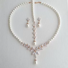 Pearl Necklace and Earrings Wedding Jewelry Set- Katie