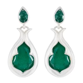 Riyo Easy On The Eye 925 Sterling Silver Earring For Girl Green Onyx Earring Bezel Setting Green Earring Stud Earring