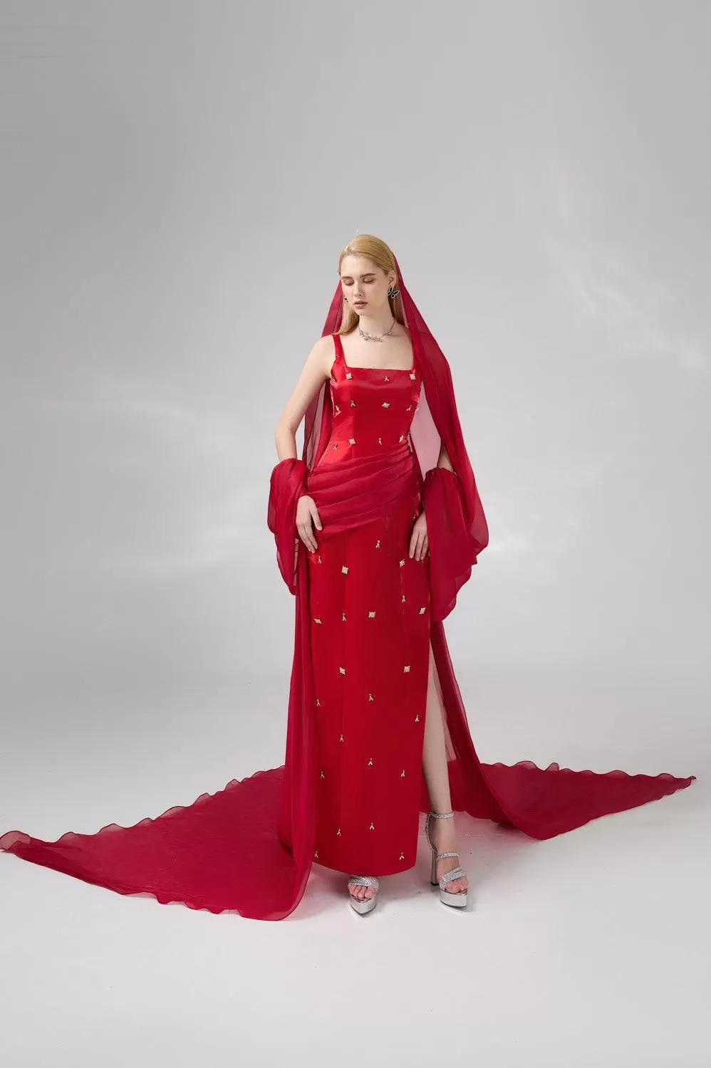 Thatcher Sheath Side Slit Twill Floor Length Set